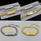 Dior bracelet set featuring silver and gold-tone chain designs with bar charms.