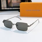 Silver-tone sunglasses with charcoal lenses and rectangular square frames