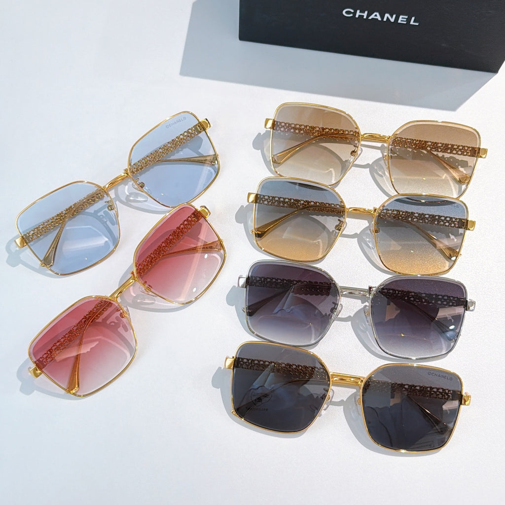 Chanel sunglasses assortment with mixed lens colors and metal logo temple details
