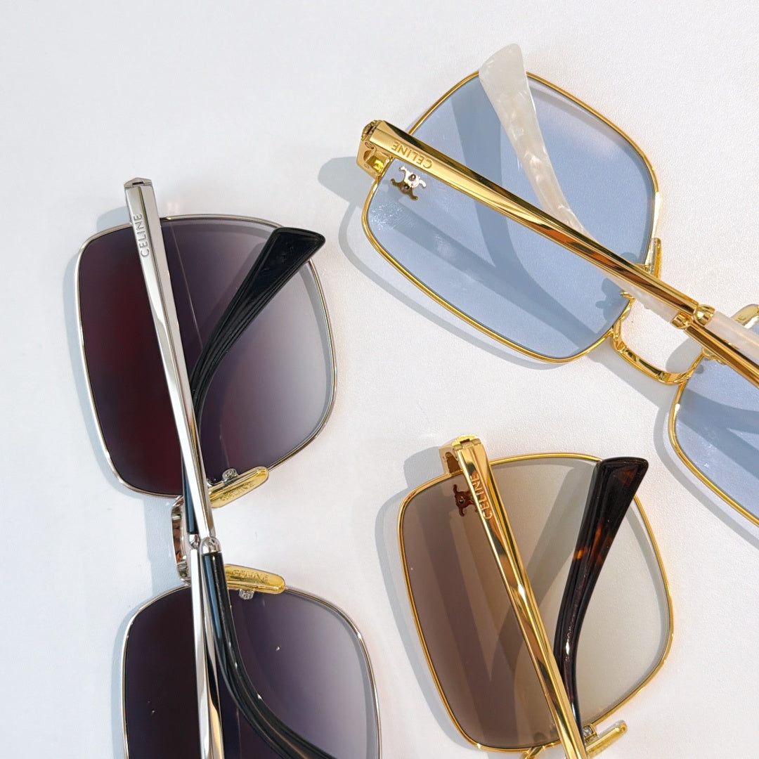 Celine sunglasses set, gold and silver frames with tinted lenses, three pairs