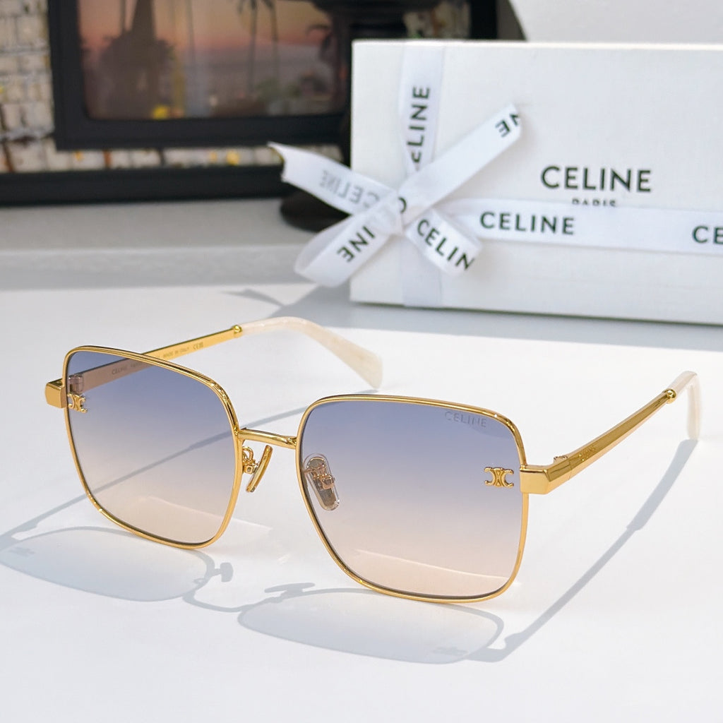 Celine sunglasses, gold frame with light blue gradient lenses