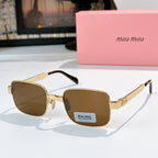 Gold metal sunglasses with brown tinted lenses and rectangular square frames