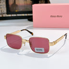 Gold metal sunglasses with rose tinted lenses and rectangular square frames