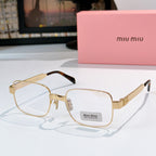 Gold metal eyeglasses with clear lenses and rectangular square frames