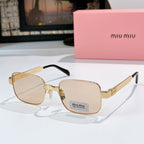 Gold metal eyeglasses with light beige lenses and rectangular square frames