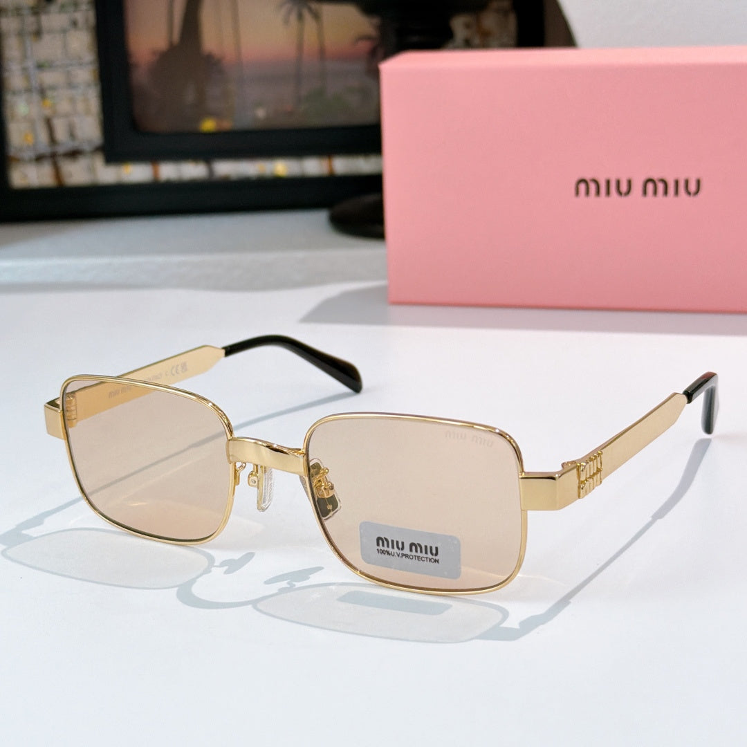 Gold metal eyeglasses with light beige lenses and rectangular square frames