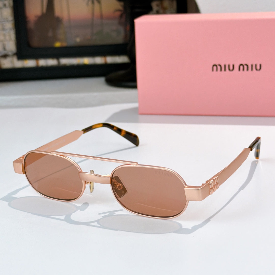 Gold-tone sunglasses with brown lenses and tortoiseshell temples