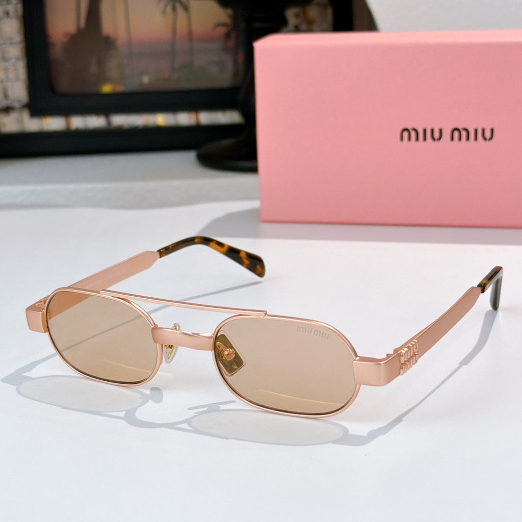 Gold-tone sunglasses with tan lenses and tortoiseshell temples