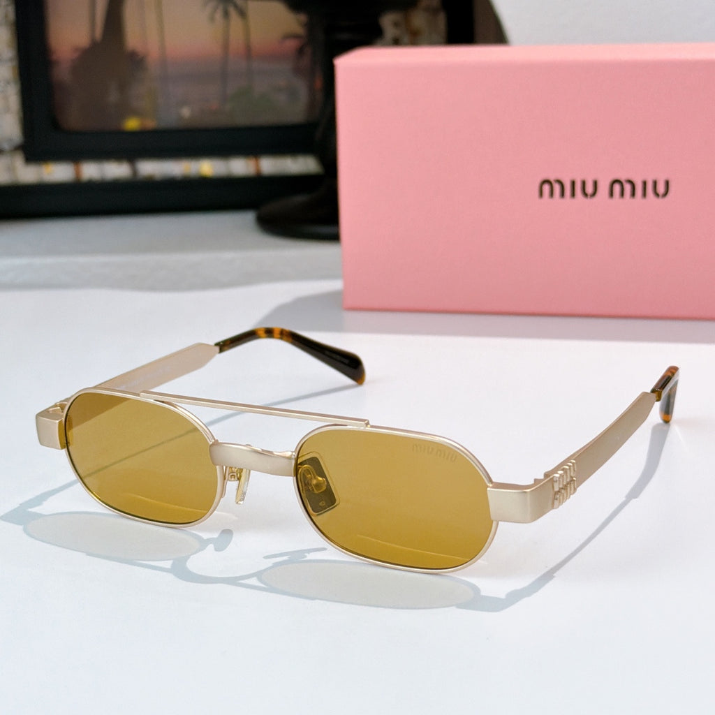Gold-tone sunglasses with yellow lenses and tortoiseshell temples