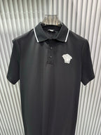 Black Versace polo shirt with white contrast collar and chest Medusa crest