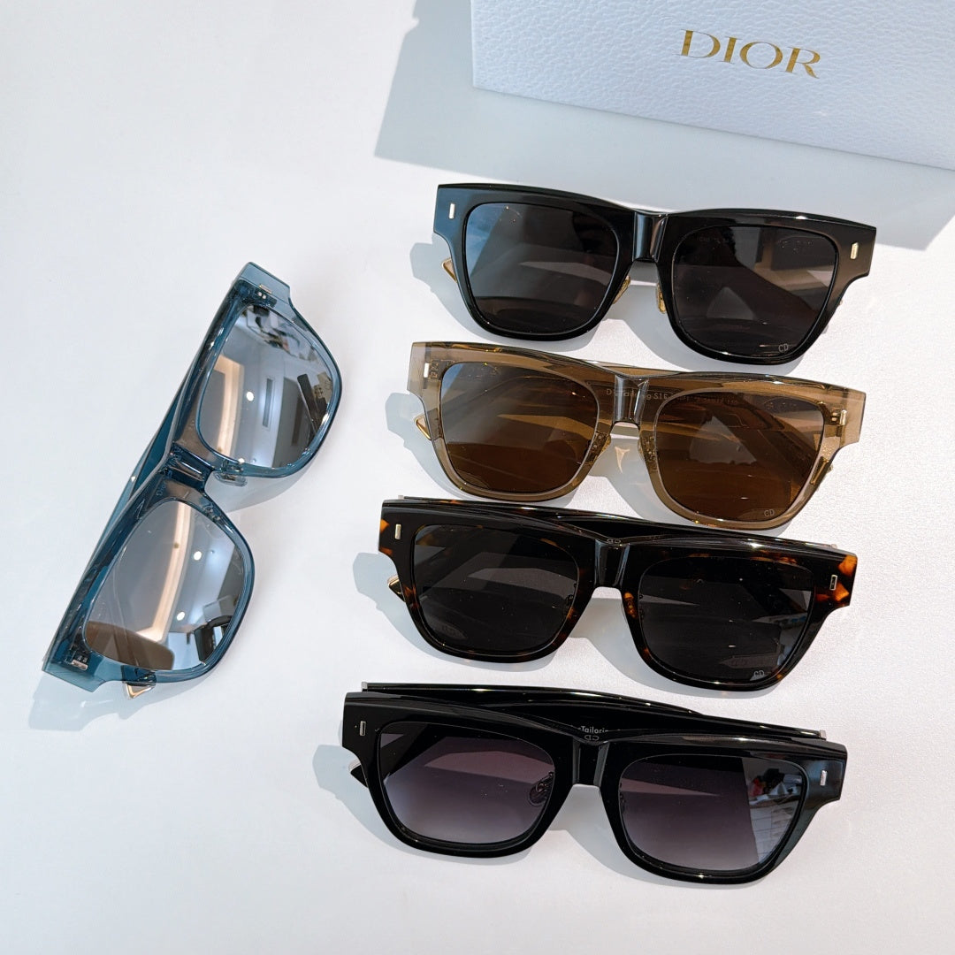 Dior sunglasses set, four frames in blue, tan, tortoiseshell, and black