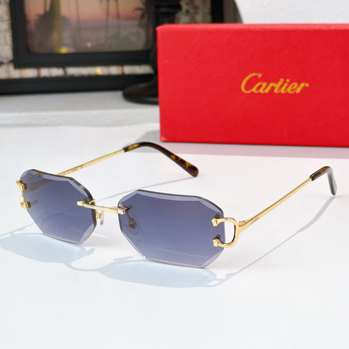 Gold metal octagonal sunglasses with blue lenses and dark tortoise temples