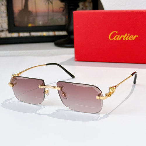 Cartier glasses with gold frames and rose-tinted lenses, black temple arms