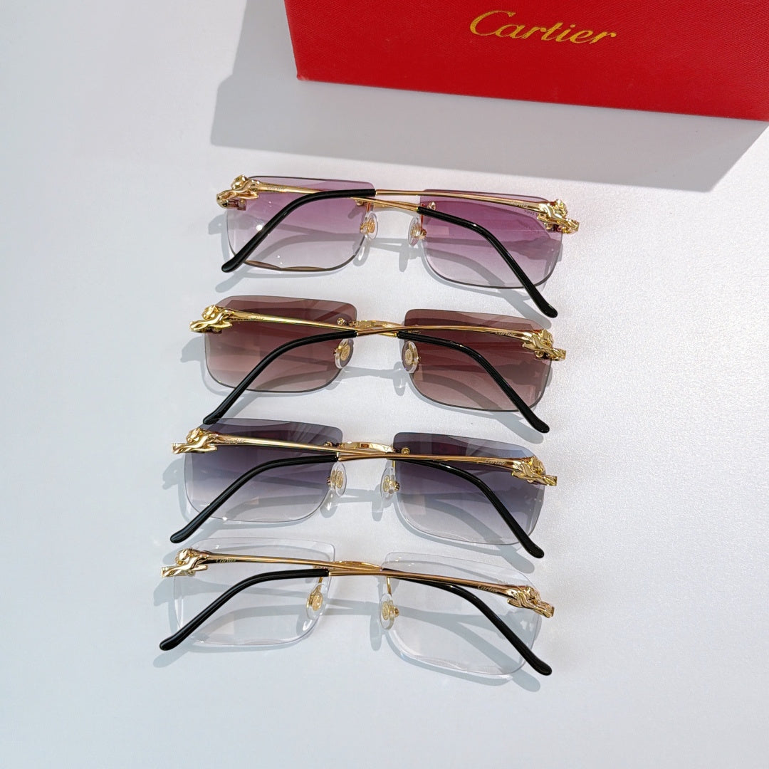 Cartier glasses set of three frames with purple, brown and clear lenses, black temples
