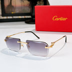 Cartier glasses with gold frames and deep purple lenses, black temples and bridge detail