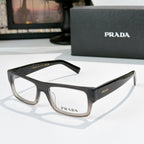Prada eyeglasses with black rectangular frame and clear lenses