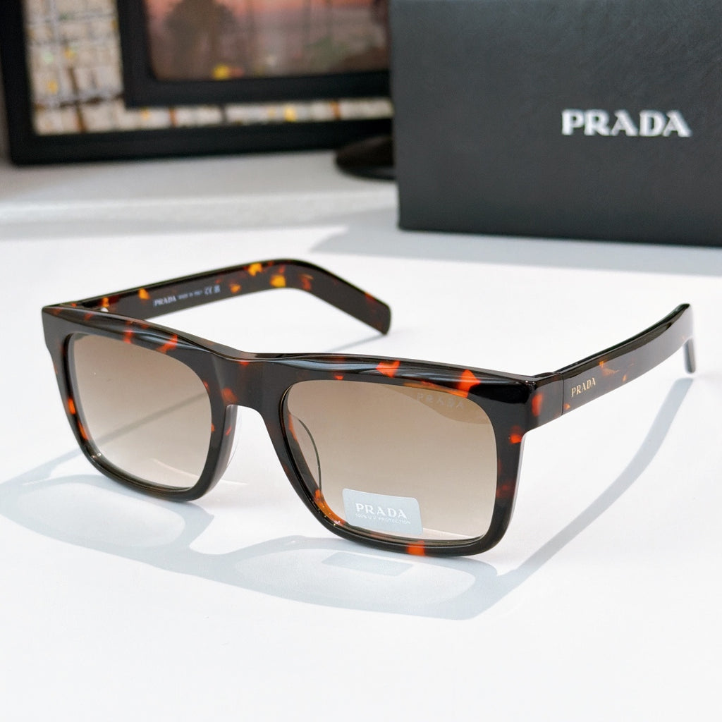 Tortoiseshell square eyeglasses with beige tinted lenses and glossy frame