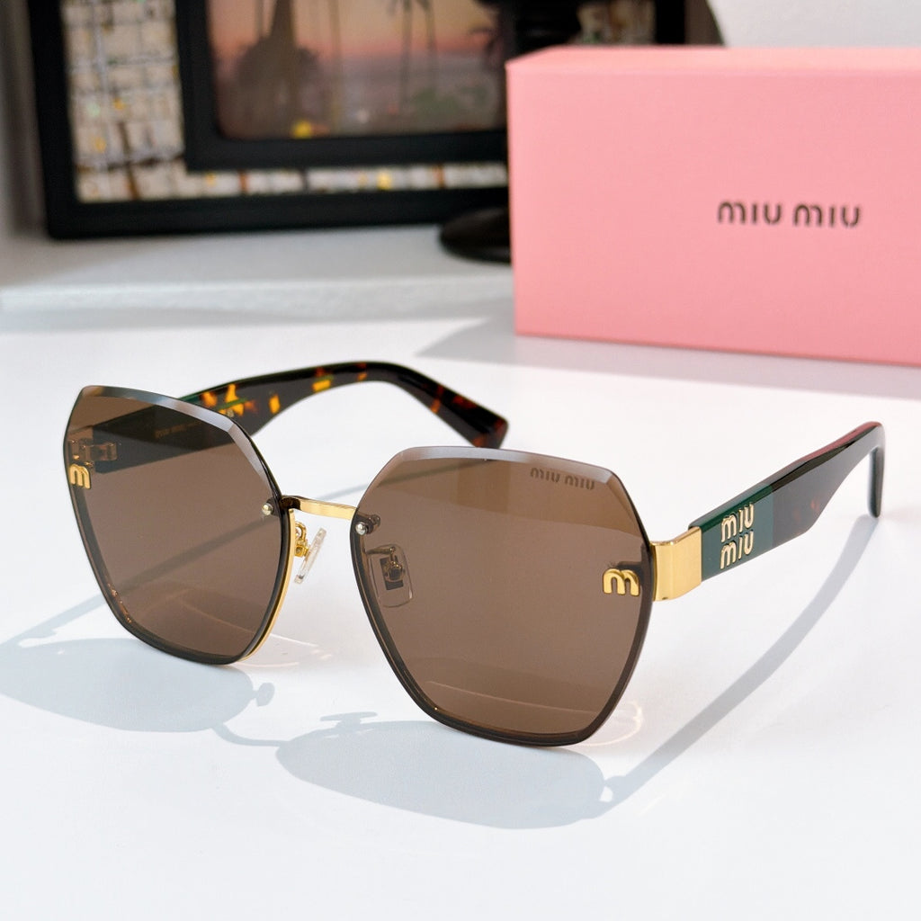 MiuMiu octagonal sunglasses with tortoiseshell arms and brown gradient lenses