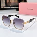 MiuMiu octagonal sunglasses with purple gradient lenses and gold-tone frame