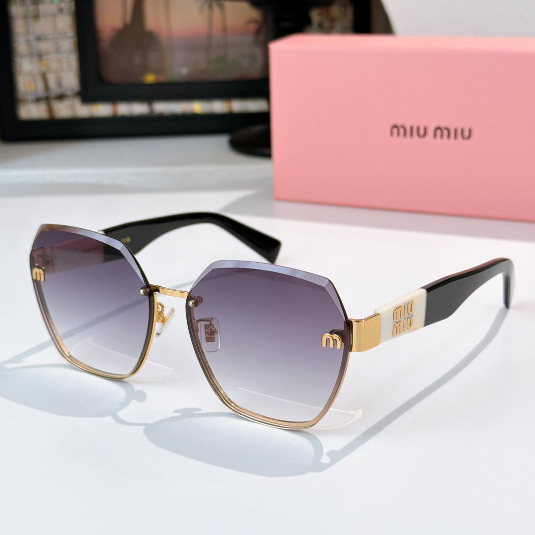 MiuMiu octagonal sunglasses with purple gradient lenses and gold-tone frame