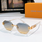 Sunglasses with light amber tinted lenses and gold-tone frame, round silhouette