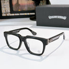 Black square eyeglasses with clear lenses and decorative jeweled temple detail