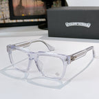 Translucent clear square eyeglasses with clear lenses and ornate jeweled temple insert