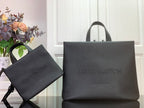 Louis Vuitton shopping bag set in dark gray with matching small pouch and top handles