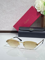 Gold-rim sunglasses with beige lenses and black temple tips