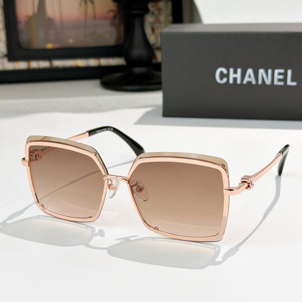 Square sunglasses with rose-gold frame and light brown lenses