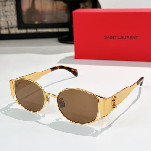 Celine sunglasses with brown lenses and gold-tone metal frame, tortoiseshell temple tips.