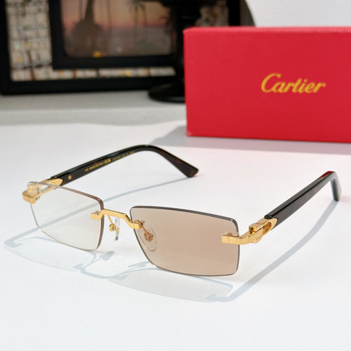 Cartier eyeglasses with black frame and gold metal bridge, rectangular clear lenses