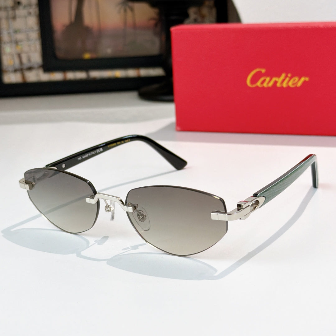 Cartier aviator sunglasses with silver-tone frame and light gray-tan tinted lenses