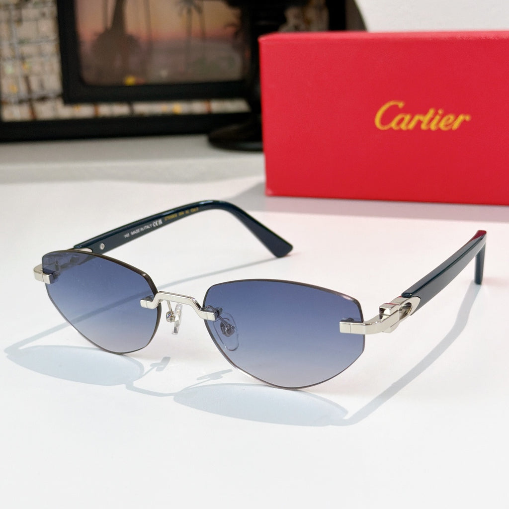 Cartier aviator sunglasses with silver-tone frame and blue tinted lenses
