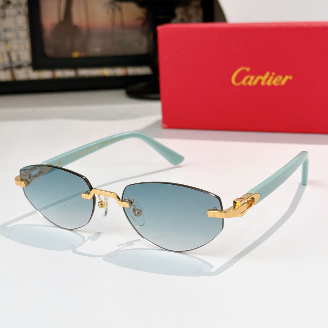 Cartier aviator sunglasses with gold-tone frame and light blue tinted lenses
