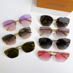 Louis Vuitton sunglasses assortment with tinted lenses and gold chain strap frames