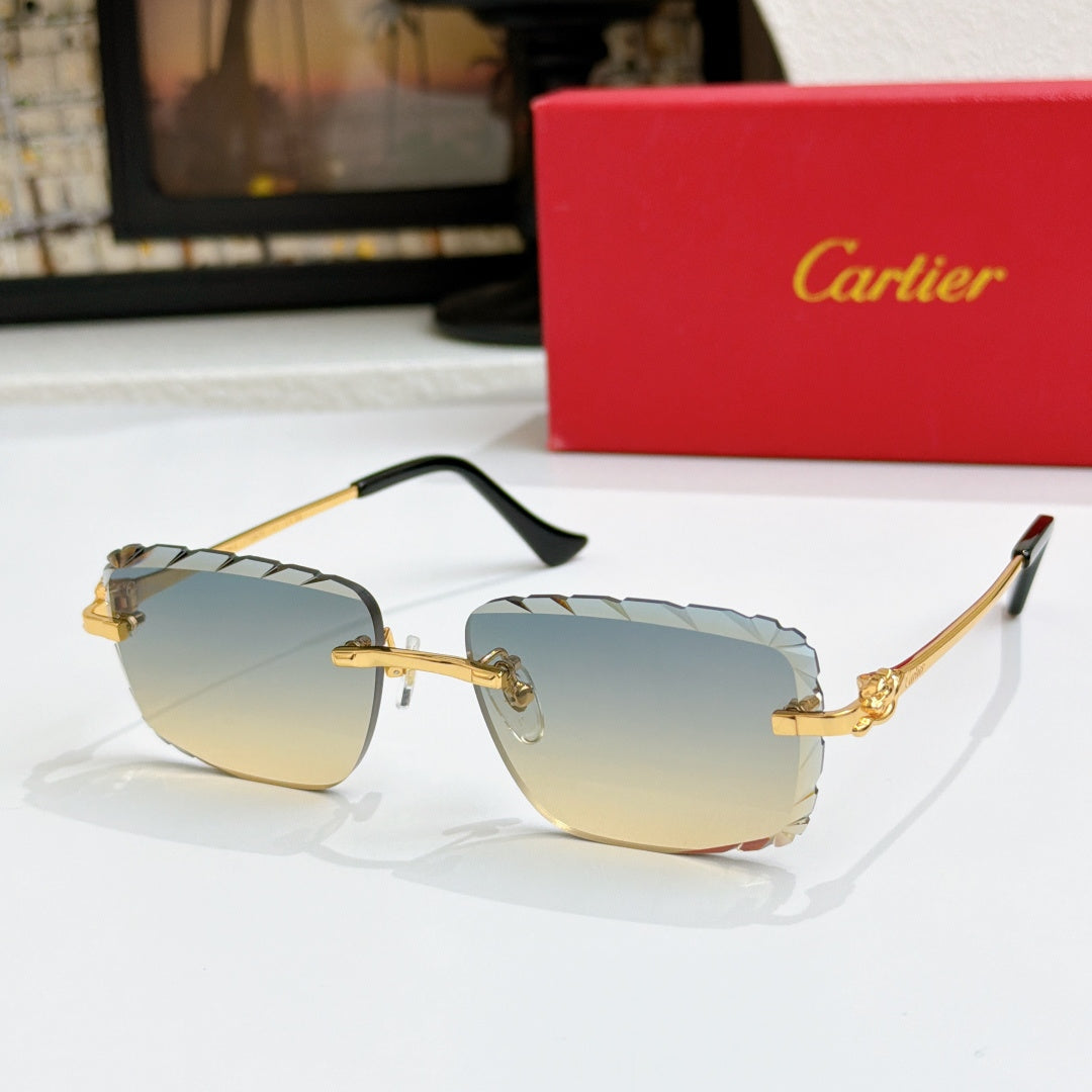 Cartier glasses with gold frames and pale yellow gradient lenses, metal temples