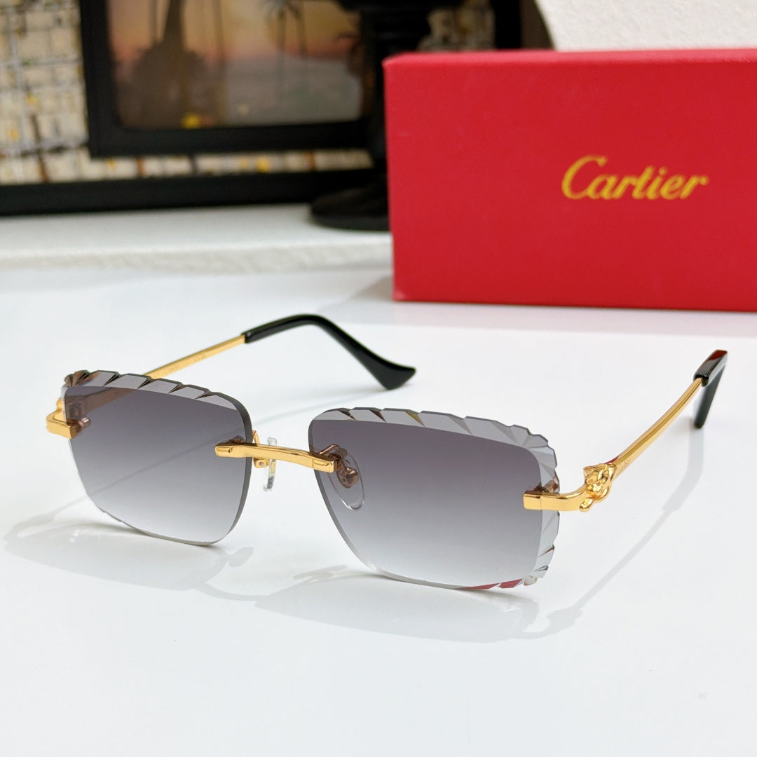 Cartier glasses with gold frames and smoky gray gradient lenses, metal temples