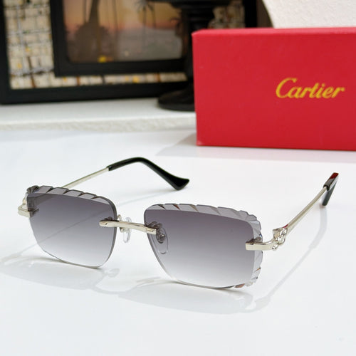 Cartier glasses with dark frames and gradient gray lenses, metal temples