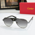 Cartier pilot sunglasses with black frames and dark gray lenses