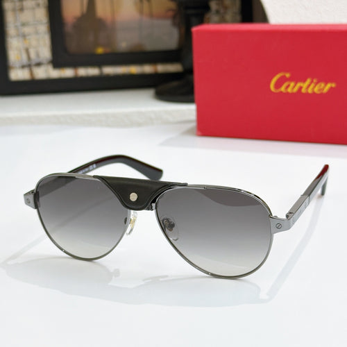Cartier pilot sunglasses with black frames and dark gray lenses