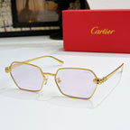 Cartier eyeglasses with gold square frames and clear lenses, front view