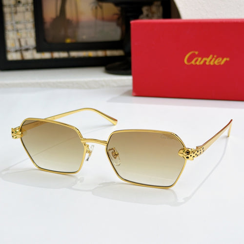 Cartier eyeglasses with gold square frames and clear lenses, angled view