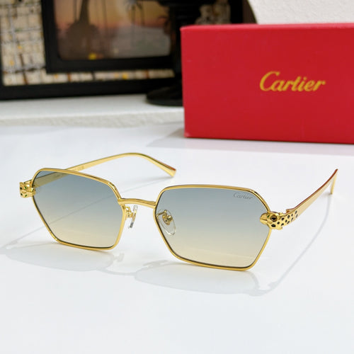 Cartier eyeglasses with gold square frames and clear lenses, side view