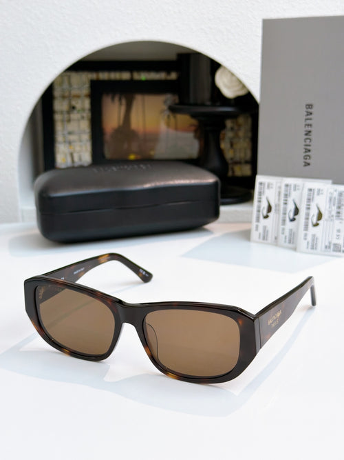 Balenciaga tortoiseshell square sunglasses with brown lenses and dark temple tips