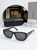 Balenciaga dark square sunglasses with gray lenses and black temple details