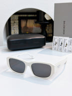 Balenciaga white square sunglasses with dark lenses and full-rim frame