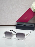 Silver metal-framed eyeglasses with light gray tinted lenses