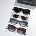 Assorted CHANEL sunglasses set: black, white, teal, and brown frames with tinted lenses