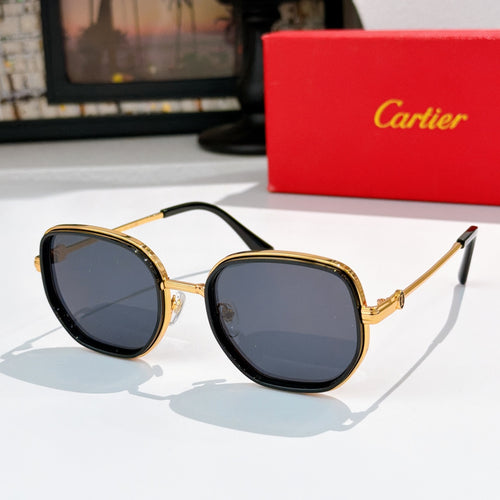 Cartier sunglasses with gold-tone black frames and dark blue lenses